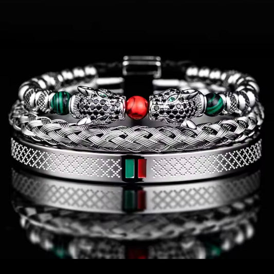 3pcs Silver Luxury Men Bracelets Set